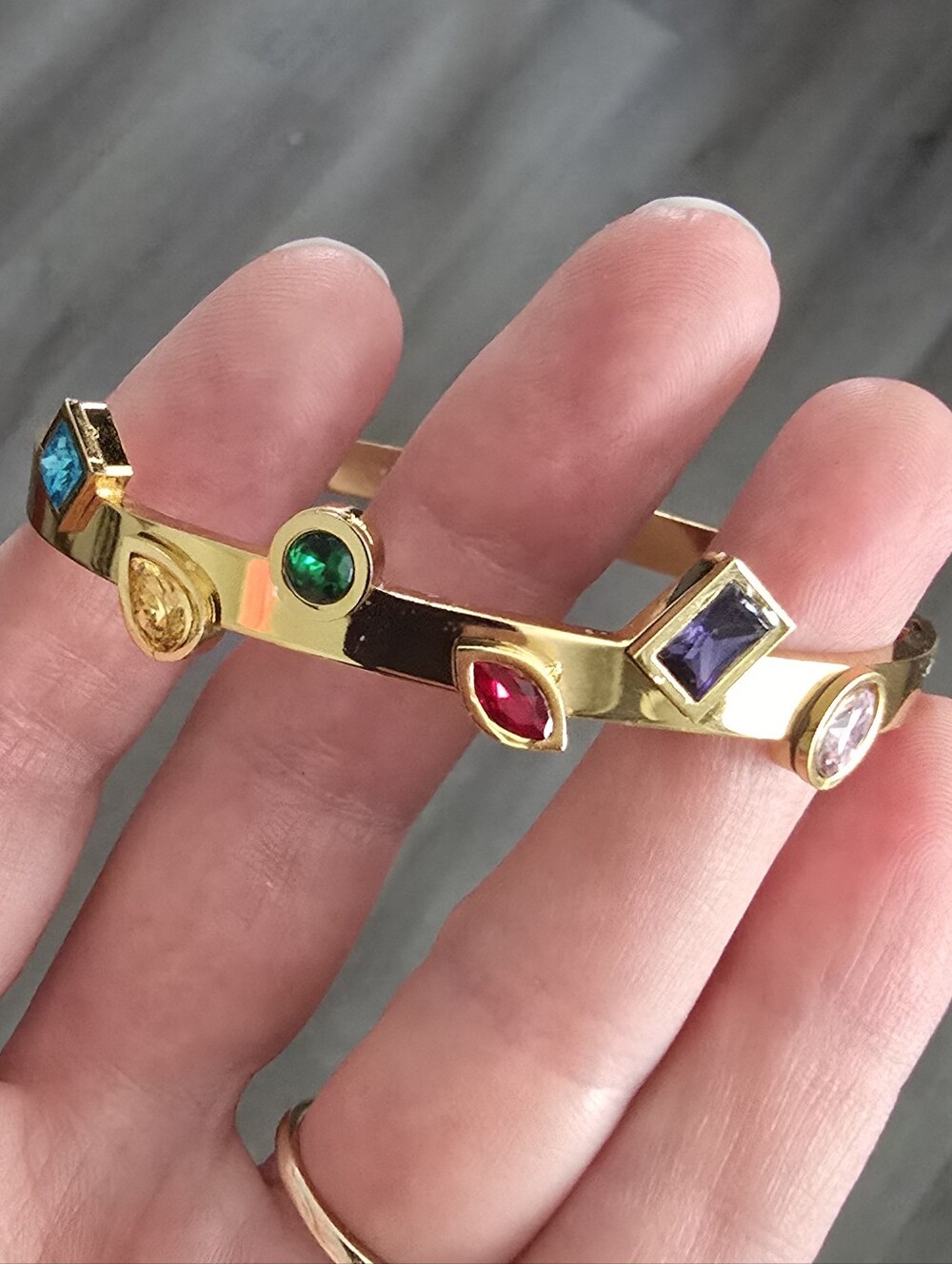 Gold-Tone Multicolor Gemstone Bangle Bracelet